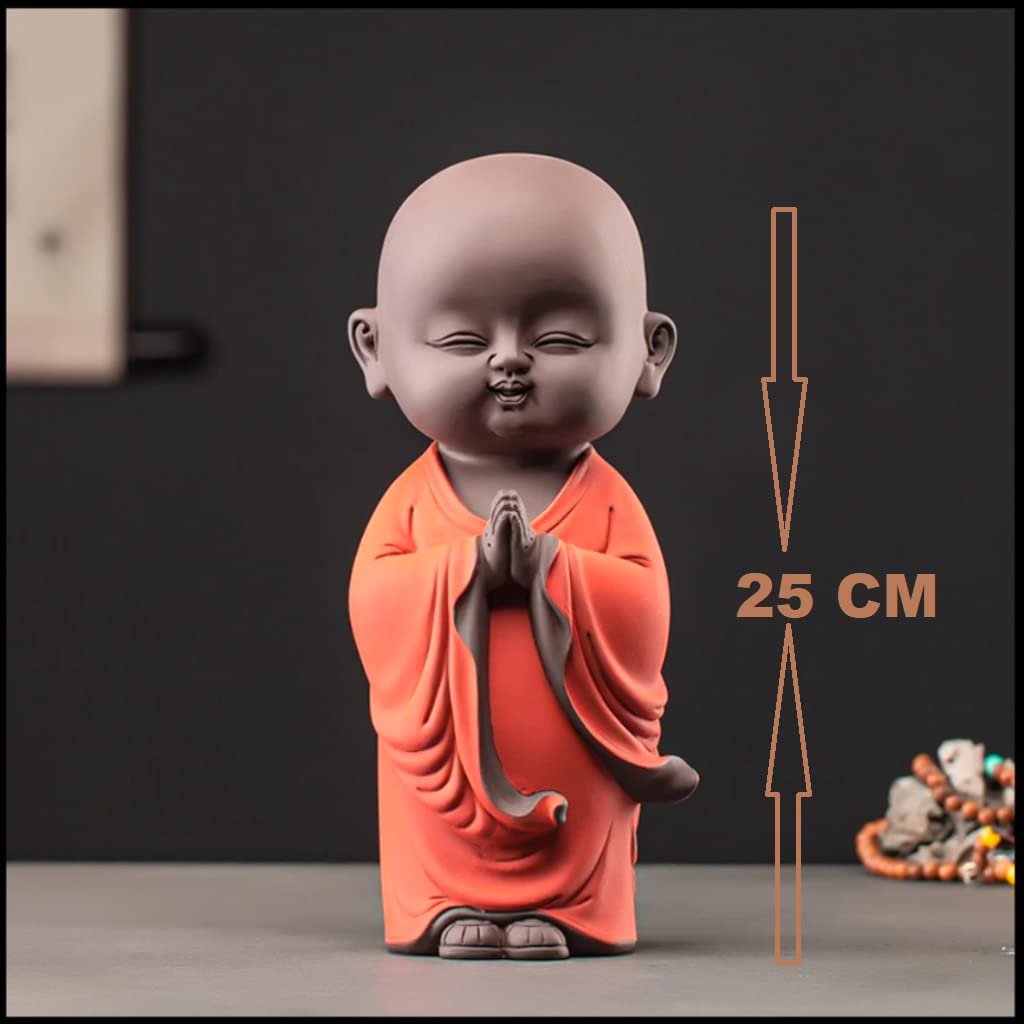 Blessing BUDDHA Set of 2 Namaste Smiling Monk Statue for Home Decoration 25 CM