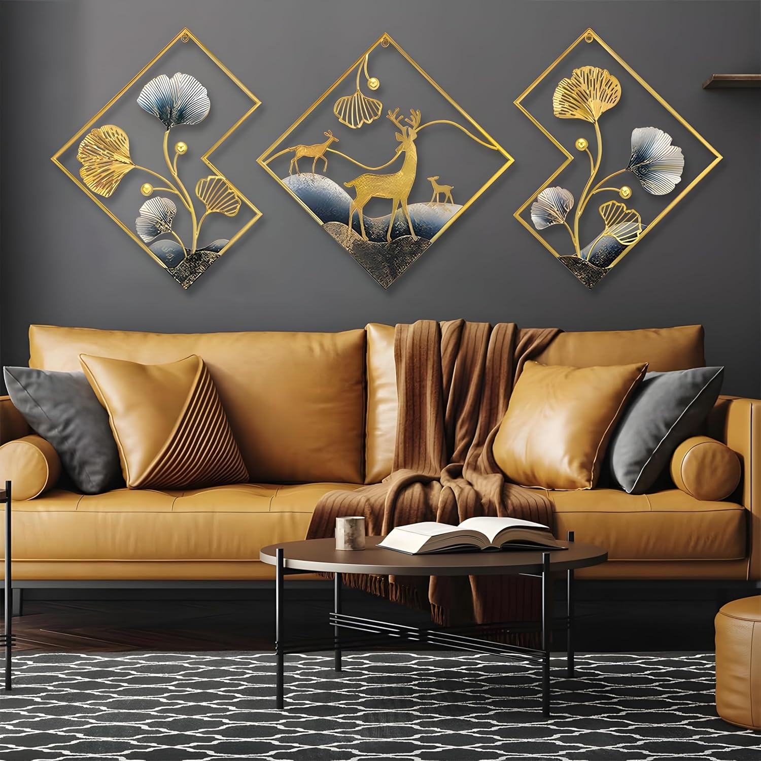Deer Metal Wall Decor | Gold Metal Wall Art 3 Piece Large Metal Art Wall