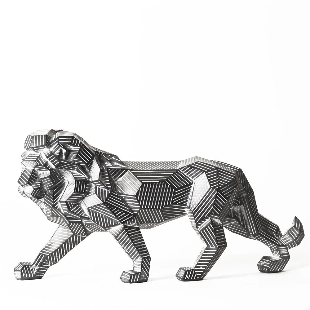 Asymmetric Lines Lion Sculpture - Black & White