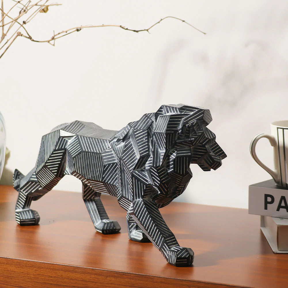 Asymmetric Lines Lion Sculpture - Black & White