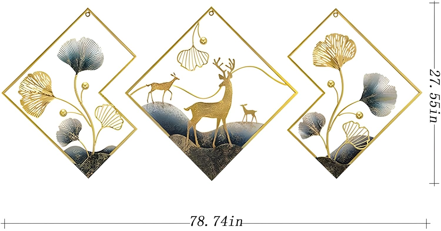 Deer Metal Wall Decor | Gold Metal Wall Art 3 Piece Large Metal Art Wall