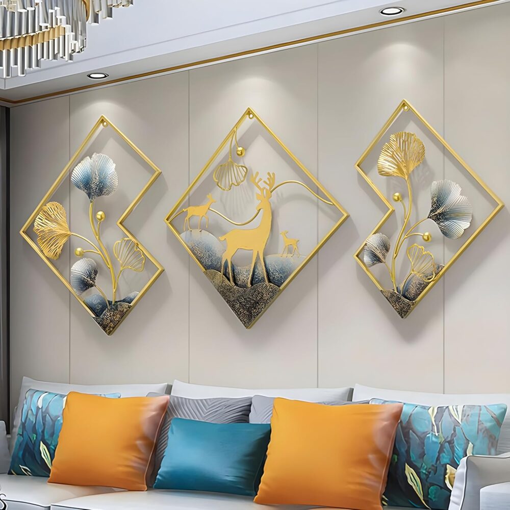 Deer Metal Wall Decor | Gold Metal Wall Art 3 Piece Large Metal Art Wall - Image 2