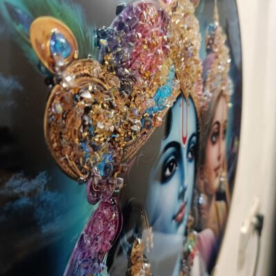 Glitter Big Rounded Radha-Krishna Painting 14"